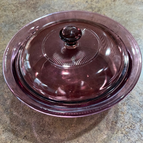 1980s Vision cranberry Casserole with lid